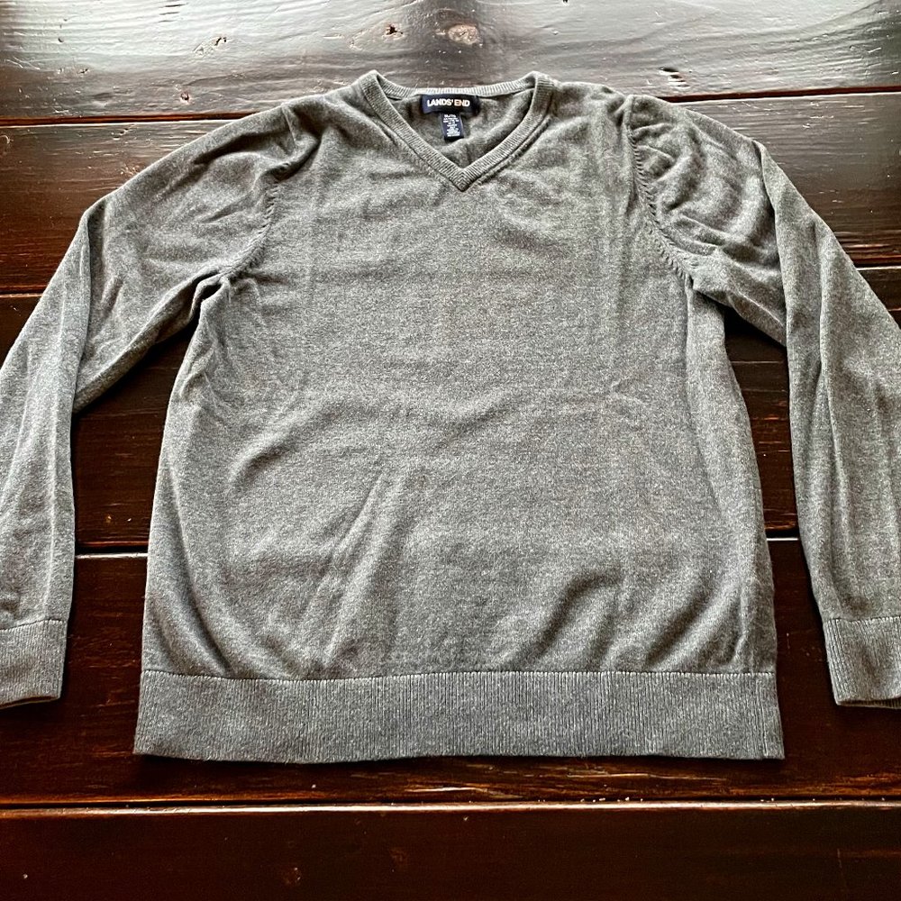 Lands End Kids Gray V-Neck Sweater